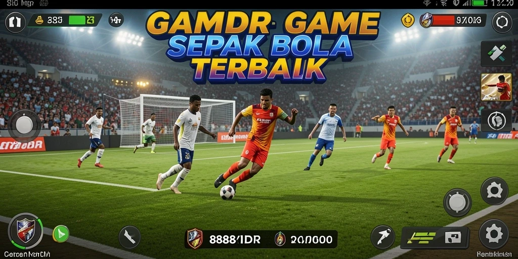 Tampilan gameplay seru di lapangan sepak bola.