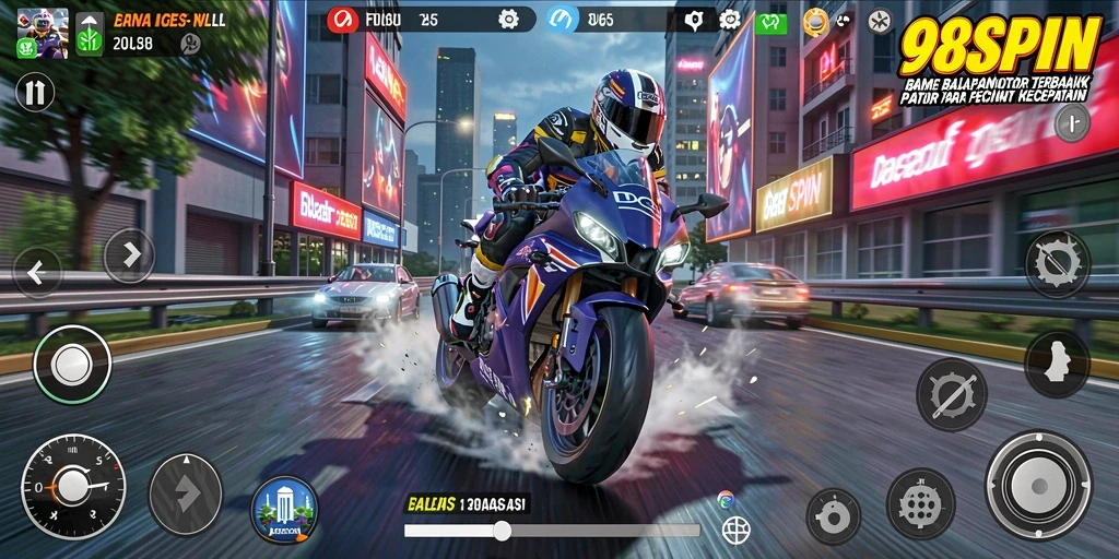 Gameplay seru dalam balapan motor di 98SPIN.