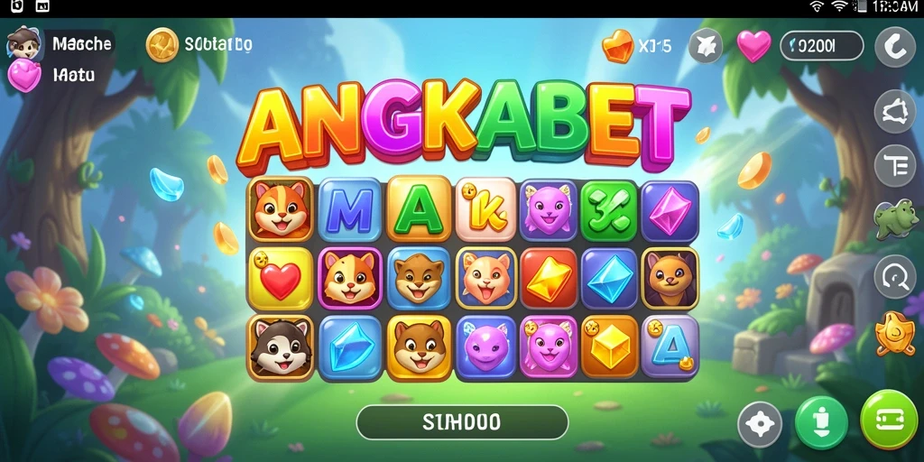 Tampilan gameplay seru dari ANGKABET dengan berbagai permata berwarna-warni.