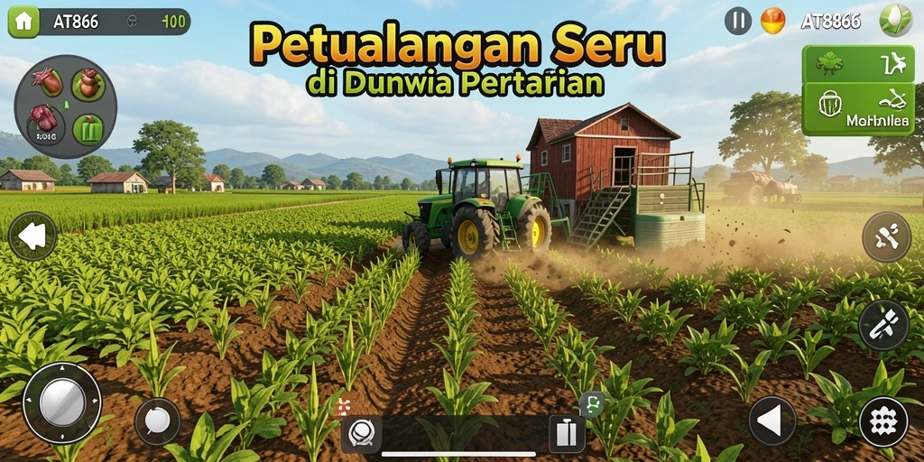 Tampilan gameplay AT866 yang menampilkan pertanian yang subur dan interaksi antar pemain.