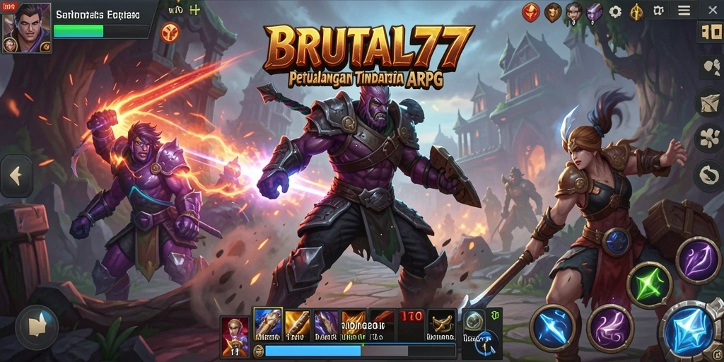 Gameplay seru dan mendebarkan dalam BRUTAL77 dengan pertempuran ARPG.