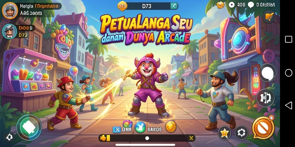 Tampilan gameplay D73 yang penuh warna dan menyenangkan.