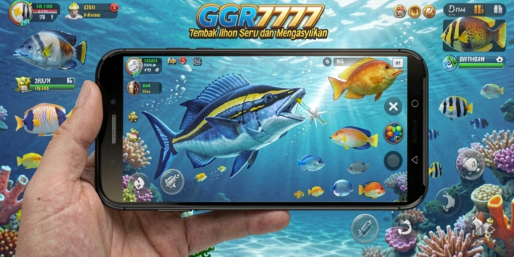Tampilan gameplay GGR7777 dengan aksi menembak ikan.