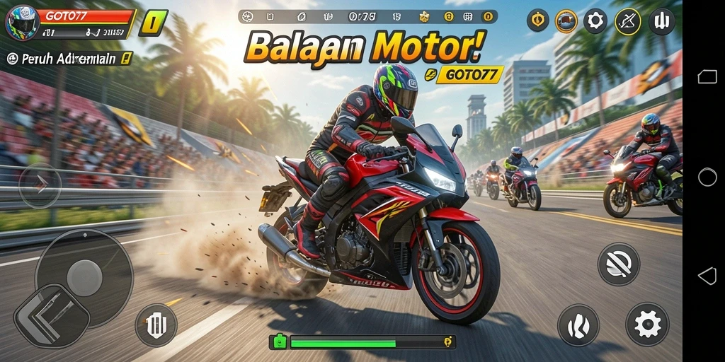 Tampilan gameplay GOTO77 yang seru dalam balapan motor.