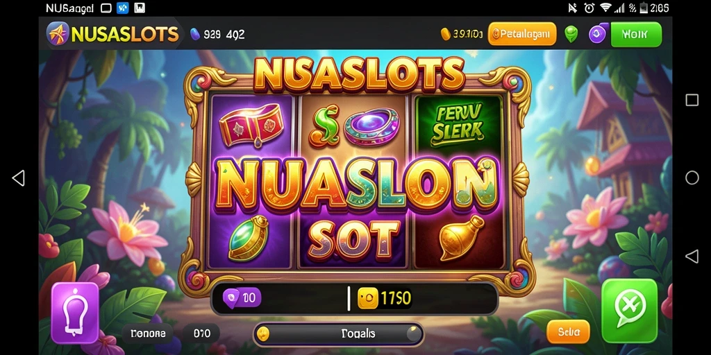 Screenshot gameplay NUSASLOTS yang menampilkan putaran slot penuh warna.