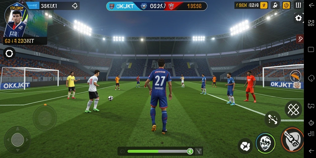 Screenshot dari permainan sepak bola yang intens di OKJKT.