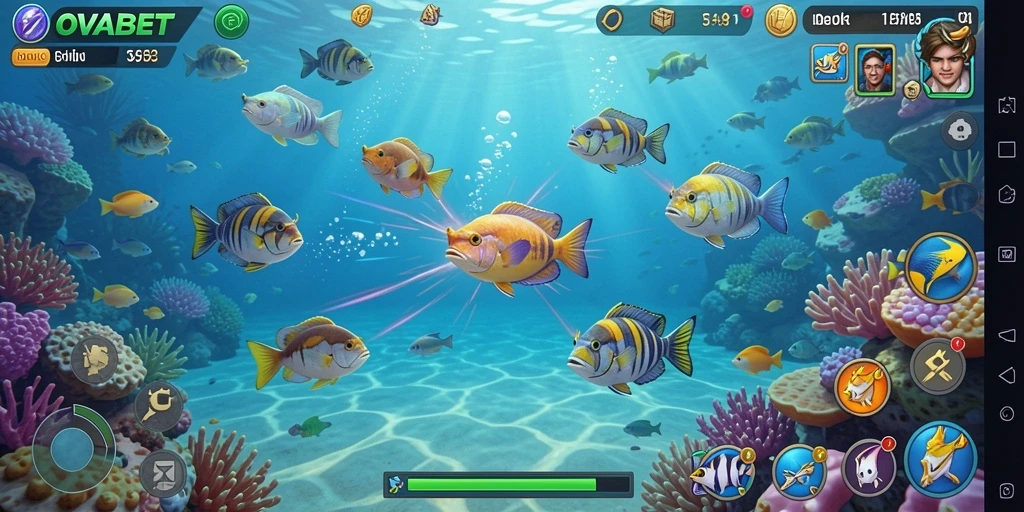 Screenshot gameplay OVABET menampilkan aksi menembak ikan yang mengasyikkan.