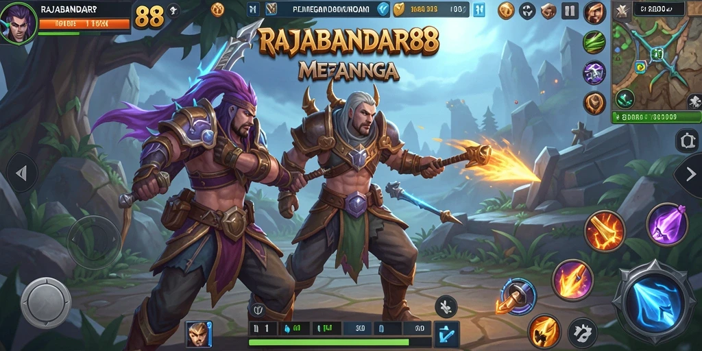 Tampilan gameplay menegangkan dari RAJABANDAR88 dalam pertempuran epik.
