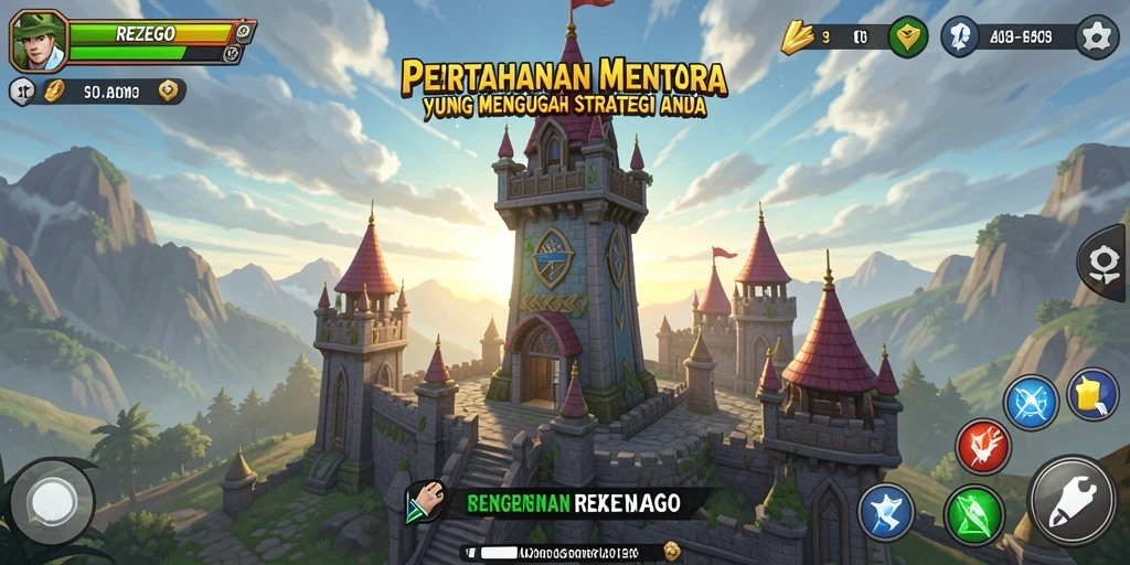 Tangkapan layar gameplay menara bertahan yang mendebarkan di REZEGO.