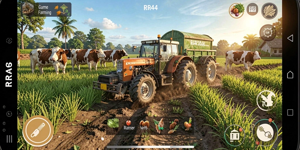 Gameplay Farming yang seru dan penuh warna di RR44.