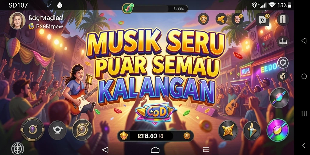 Screenshot gameplay SD107 dengan berbagai tantangan musik yang menarik.