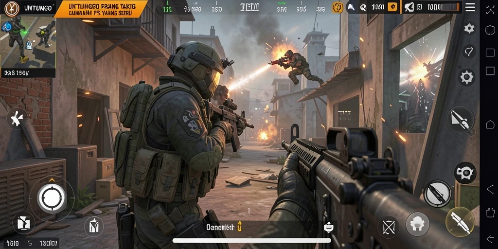 Screenshot UNTUNGGO menampilkan aksi seru dalam permainan FPS.