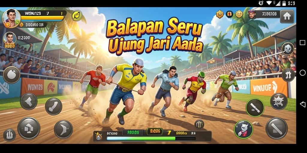 Screenshot gameplay WISNU123 menunjukkan aksi balapan yang intens.